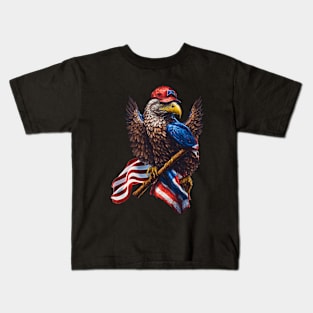 An eagle, an American flag and a baseball hat Kids T-Shirt